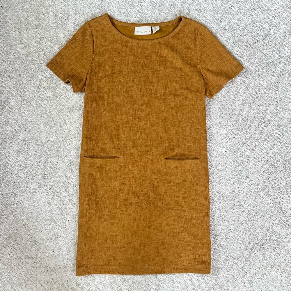 Cynthia Rowley Mustard STRECH casual summer Mini Dress L